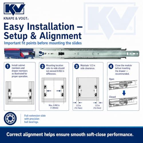 Knape & Vogt 8450FMP 16 Side Mount Soft-Close Drawer Slide, 16-Inch, Pair - size: 16 Inch