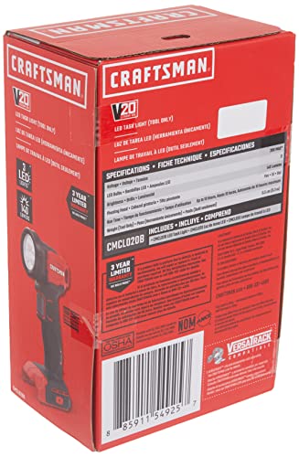 CRAFTSMAN V20 LED Work Light, Cordless Handheld Rechargeable Flashlight, Pivoting Head, 140 Lumens, Battery Not Included (CMCL020B) - style: Task Light