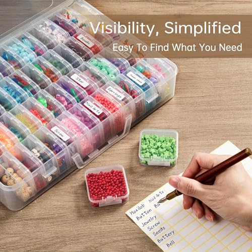 Bead Organizer Box, 60 Pack Small Clear Storage Boxes with Labels, Large Travel Craft Case with Handle, Mini Plastic Containers for Jewelry Making Diamonds DIY Pony Bracelet Screws Seeds Small Parts - size: 1 Pack 60 Pcs