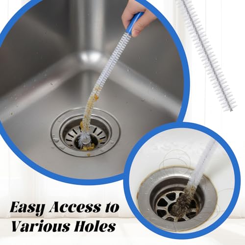 SHENLIU 2pcs Drain Cleaning Brush, Extra Long Sink Drain Clog Brush 23.6inch Snake Drain Hair Removal Tool for Toilet, Kitchen Sink, Bathroom Tub, Shower, Sewer Drain