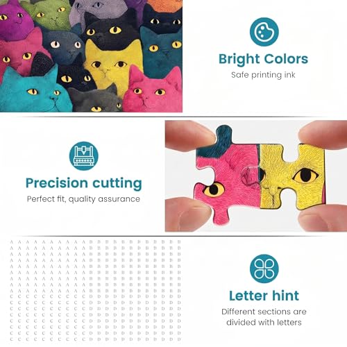 1000 Piece Puzzle for Adults, Colorful Whimsical Cat Faces Illustration - color: Rainbow Cats Squad