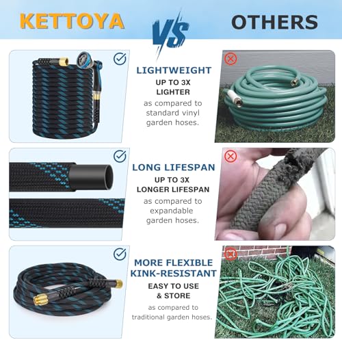 Non-Expanding Garden Hose 150 ft, Kink Free Flexible Water Hose with 10-Pattern Spray Nozzle, Lightweight Hose Pipe, Leak Proof, 3/4" Swivel Connectors, Super Fabric, Portable Storage Strap - size: 150ft