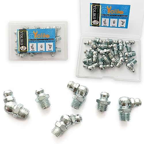 5/16"-24 18Pcs Grease Fitting Assortment Straight 45 90 Degree Grease Zerk Fittings, Galvanized Steel Grease Fittings and grease gun tips for Industrial/Agricultural Machinery Cars Ships ets - size: 5/16"-24 18Pcs