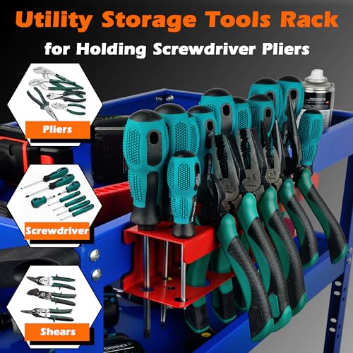 ULIBERMAGNET Magnetic Screwdriver Holder,Heavy Duty Pliers Metal Organizer Rack,Wall Mount Garage Organizer for Screwdriver, Plier, Shears,Tools Holder Rack for Garage,Tool Cart,Pegboards,Workbench - style: Red Magnetic Screwdriver Rack