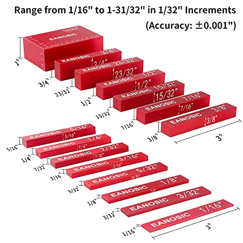 EANOSIC Setup Blocks Height Gauge Set, 15pcs Precision Aluminum Setup Bars for Router and Table Saw Accessories Woodworking Set Up, Bars Include Laser Engraved Size Markings - style: 15 Pcs-INCH