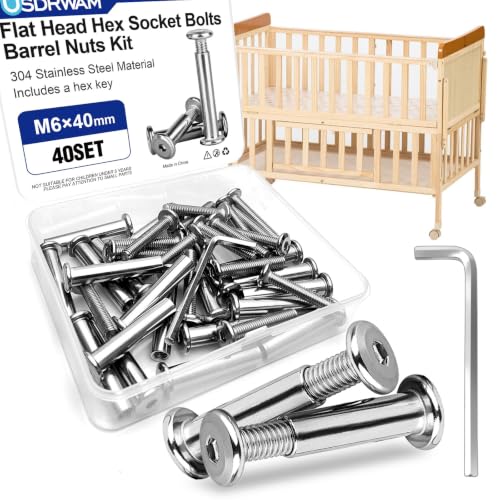 40 Sets M6 x 40mm Barrel Nuts and Bolts, Hex Socket Binding Screws - size: 40 Sets M6 x 40 mm