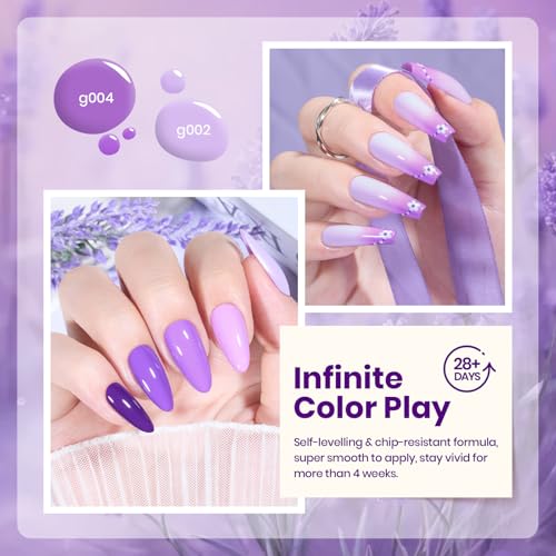 Beetles Purple Gel Polish Set, Violet Letter Collecion, 6 Purple Colors - color: A - Creme | 0-0-Violet Letter