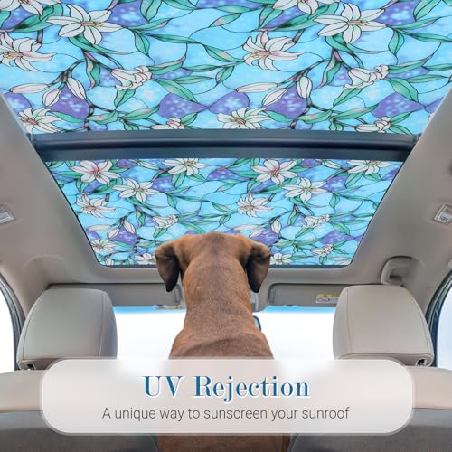 rabbitgoo Stained Glass Window Privacy Film, Blue Lily, 17.5" X 78.7" | Anti UV Heat Blocking Frosted Glass Static Cling Removable, for Bathroom, Bedroom, Living Room - color: Blue Lily, size: 17.5" x 78.7"