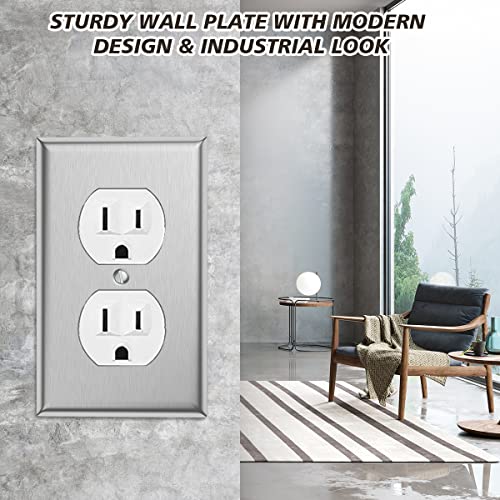4-Pack Single Duplex Wall Switch Plate Outlet Cover - Stainless Steel Decorator Receptacle Outlet Plate Covers - Brushed Finish - Silver - size: 4 Pack