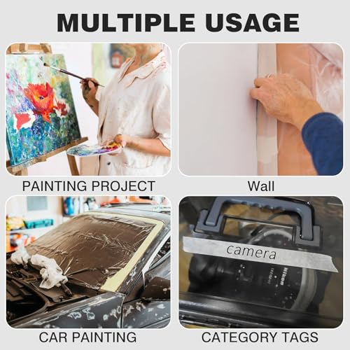 4 Rolls White Masking Tape 2 1 3/4 1/4 inch Wide, Multi Size Assorted General Purpose Beige Masking Tape Painters Tape Art Craft Tape, Paper Tape, 0.24/0.6/1/2 Inchx22 Yards