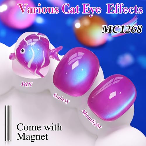 Double Rhythm Jelly Glass Cat Eye Gel Polish with Magnet 15ML Holographic Glitter Shimmer Translucent Sheer Color Magnetic Nail Polish Salon DIY at Home (Dark Navy-MC1268) - color: Aurora Blue Lavender