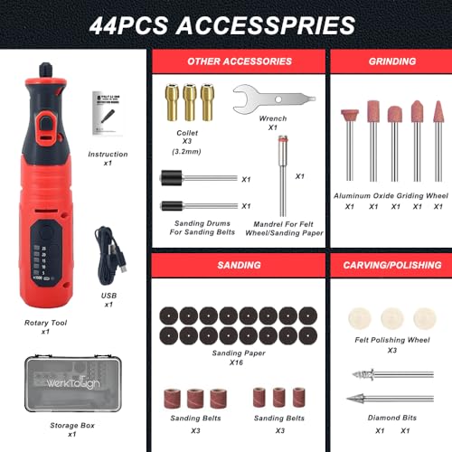 Cordless Rotary Tool Deluxe 40pcs Accessories Mini Grinder 2.0A