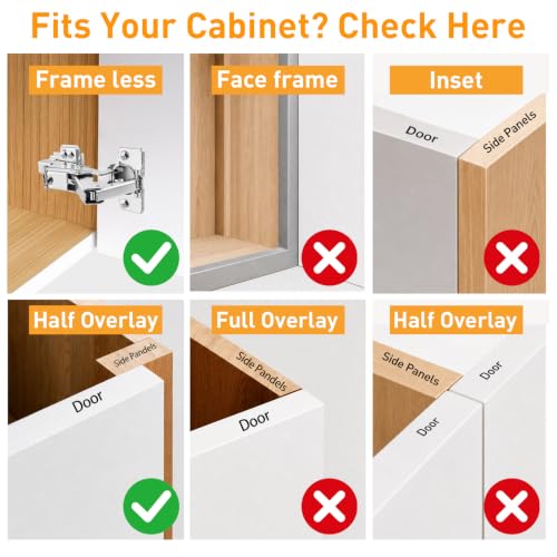 TamBee 1/2 Inch Overlay 175 Degree Cabinet Door Hinges 48mm Frameless Soft Close Lazy Susan Hinges for Corner Kitchen Adjustable,2 Pcs/1 Pair (Half Overlay) - size: 175° Half Overlay