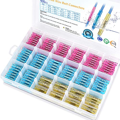 TICONN 400PCS Heat Shrink Butt Connectors, Crimp Wire Connectors Kit - size: Mix 400 PCS