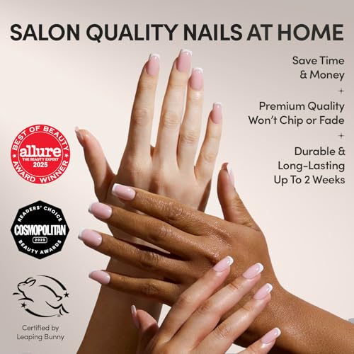 Glamnetic Press On Nails - Medium Square, Glossy Fake Nails 30 Pc Full Kit - color: 1B - Classy French