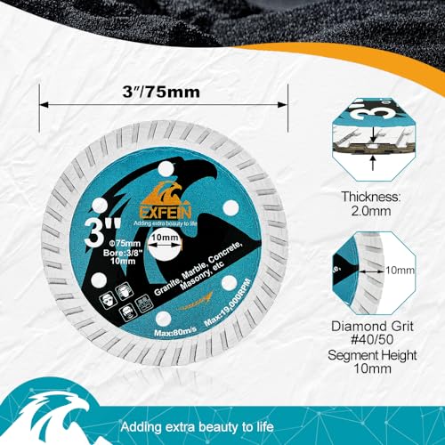 Diamond Blades 3" x 3/8" 4pcs for Granite Marble Hard Artificial Stone Natural Stones, 3 Inch Cutting Discs Diameter 75mm Arbor 10mm - size: Turbo(for granite)