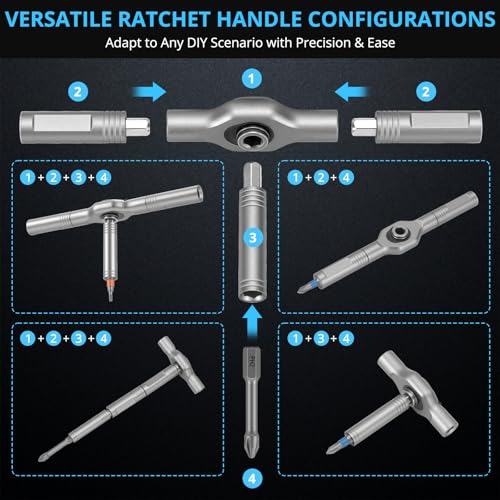 50 in 1 Magnetic Ratchet Screwdriver Set, Multi Bit Ratcheting Screwdriver Set Repair Kit with Detachable Ratchet Handle for Electronics Repair, Furniture Assembly & DIY