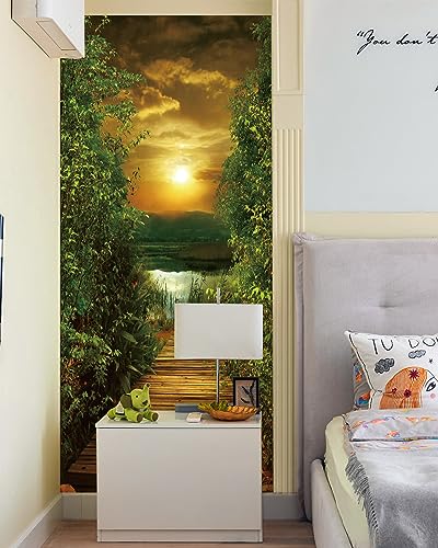 FLFK Door Decal Sticker - Lakeside Path,Peel and Stick Mural,Combined Size 36"x80",Split into 2 Pieces - color: Mt649, size: 36"x80"