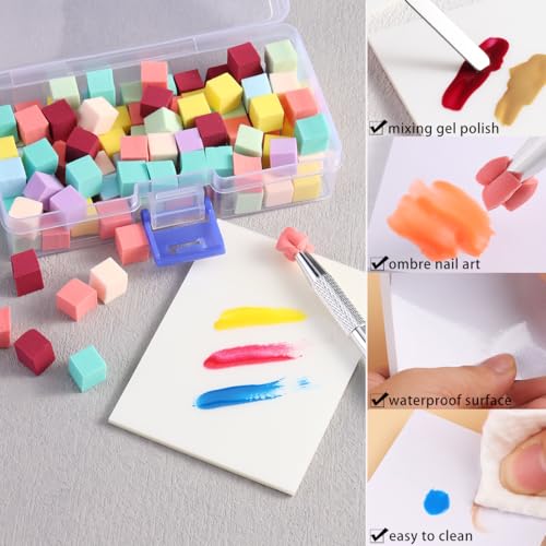 Fcozpjk 100PCS Soft Ombre Nail Sponge With Grabber Pen Polish Palette Paper - color: Colorful Sponges