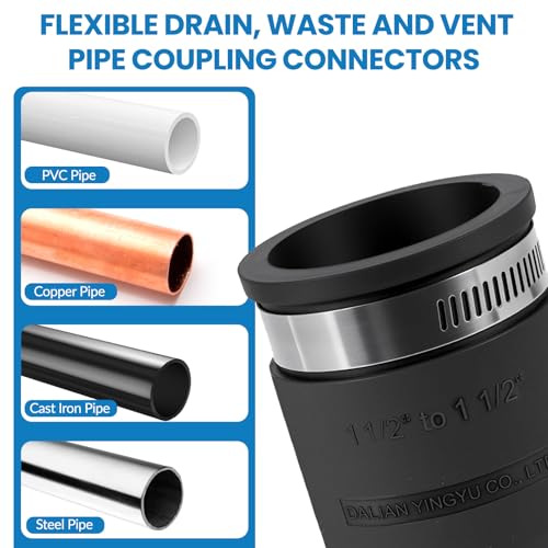 2 Pcs 1-1/2 IN Flexible PVC Pipe Coupling with Stainless Steel Clamps Fit 1-1/2 IN Nominal Pipes, Couplers for Plastic and Copper Pipe Plumbing Connections, Drain Repair, Dust Hose - size: 1-1/2 in