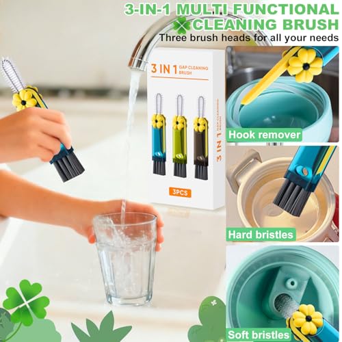 3 in 1 Cup Lid Cleaning Brush, Multifunctional Gap Cleaning Brush, Home Kitchen Crevice Brush, Portable Bottle Cleaner Brush for Cleaning Tight Spaces, Bottle Gaps, Travel Mug Caps(3 PCS) - color: Green, Blue, Gray(3pcs)