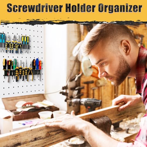 2 Pack 15.75 Inch Screwdriver Organizer Heavy Duty Wall Mount Metal Pliers Rack Holder Hand Tool Organizers and Storage Rack Peg Board for Screw Driver Pliers Garage Workshop Tool Chest Cart