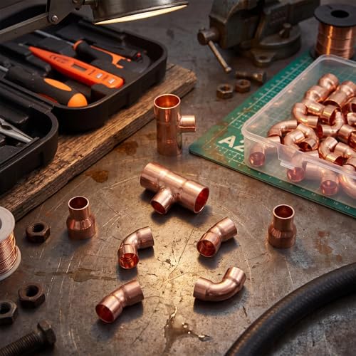 Yaocom 35 Pcs Copper Pipe Fittings Kit, 3/4" to 1/2" Plumbing Fitting Assortment with Copper Elbows, Brass Tee, Reducers and Couplings, Lead-free Sweat Solder Pipe Fittings for Residential Commercial