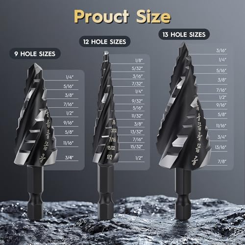 3PCS Titanium Step Drill Bit - Four Spiral Flute HSS Step Bit Set - color: 3PCS Four Spiral