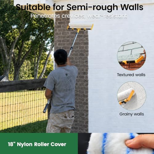 VOOMEY 18 Inch Paint Roller Kit, 1.34m Telescopic Pole for Home Painting - size: 18 Inch paint roller kit(1.34m Telescopic Pole)