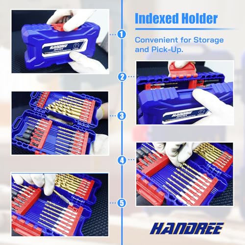 Handree 30pcs Hex Shank Stepped Point Drill Bit Set, No Pilot Hole Needed, 1/16"-1/2" for Impact Drivers, Titanium Drill Bits for Metal, Steel & Acrylic, Industrial, MRO & DIY Use - size: 30pcs Step Point Hex