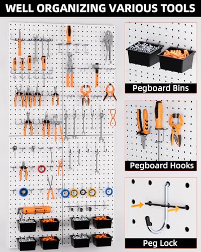 INCLY 158PCS White Metal Pegboard Wall Organizer 48x24 Inch - color: White, size: 48x24 Inch