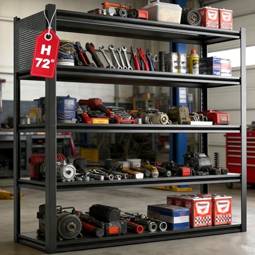 Metal Garage Shelving Unit, Heavy Duty Adjustable Industrial Storage Shelves, Steel Storage Rack for Garage, Warehouse, Basement, Black, 72" H x 47.2" W x 23.6" D, 1 Pack - size: 72"H x 47.2"W x 23.6"D
