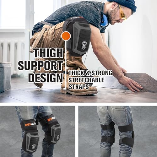 REXBETI Knee Pads for Men, Anti-slip Construction Gel Knee Pads for Work - color: Black&Gray