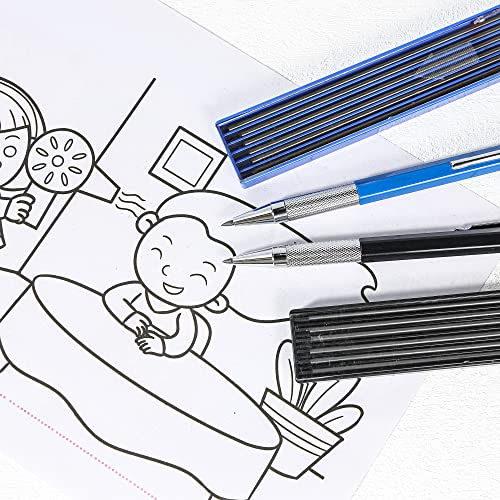 2mm Mechanical Pencil Set, 2 Pieces Artist Carpenter Drafting Pencils 2.0 mm with 2 Tube Lead Refill (HB, 2B), Art Lead Holder Metal Marker for Draft Drawing, Writing, Art Sketching