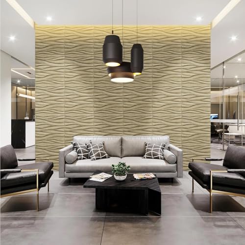 STICKGOO Wave 3D Wall Panels, Natural Oak, 19.7''x19.7'' - color: Wood