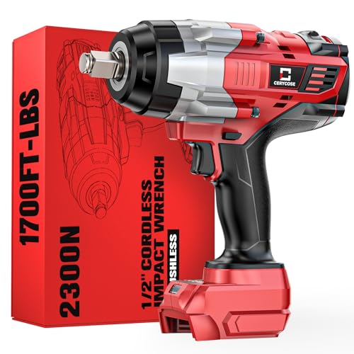 Cordless Impact Wrench 1/2 inch Compatible with Milwaukee 18V Battery: 1700FT-LBS High Torque Impact Wrench Heavy Duty Tool - Brushless Electric Impact Gun Includes LED Work Light - Bare Tool Only - size: 1/2inch, style: Compatible with Milwaukee(No batte