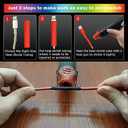Heat Shrink Tubing Kit + 300W Mini Heat Gun for Shrink Tubing – 240pcs 3:1 Ratio Adhesive Lined Waterproof Heat Shrink Tubing for Wire Shrink Wrap - size: Shrink Ratio 3:1 & with case