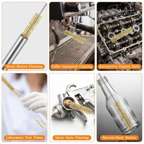 Tube Brush Kit 7 Pcs Brass Wire Brushes 12 Inch Long Pipe Cleaner with 6mm to 18mm for Engine Bore Auto Parts Cleaning