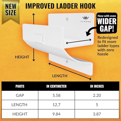 Ladder Hangers for Garage Wall - White Set of 2 Wall Mount Step Ladder Hook - color: White, size: Pack of 2 Hooks