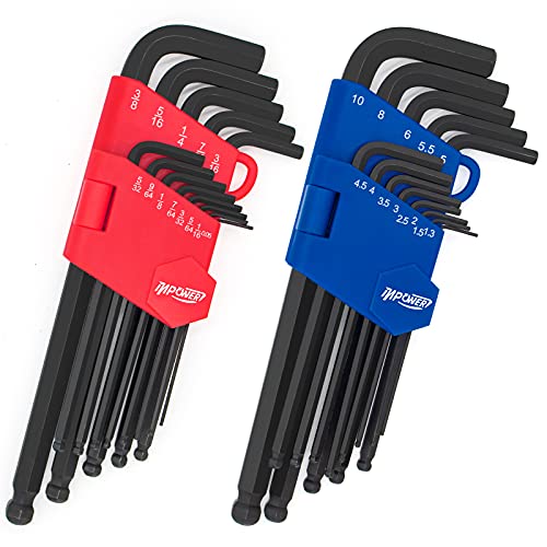 Allen Wrenches Set, 26pcs SAE and Metric Allen Key Set, Long Arm Ball End Hex Key Set Tools for Hex Head Socket Screws - 2 Sets