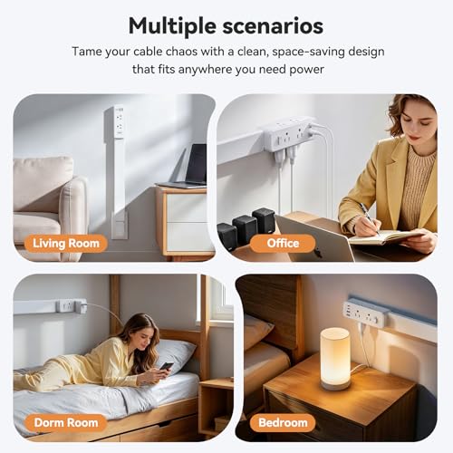 Outlet Extender Stick, 360° Rotating Wall Outlet Expander with 22-35" Extendable Base, 10-in-1 Power Strip Stick with 6 AC Outlets, 4 USB Ports (2 USB-C), Flat Plug for Behind Couch, Home, Office