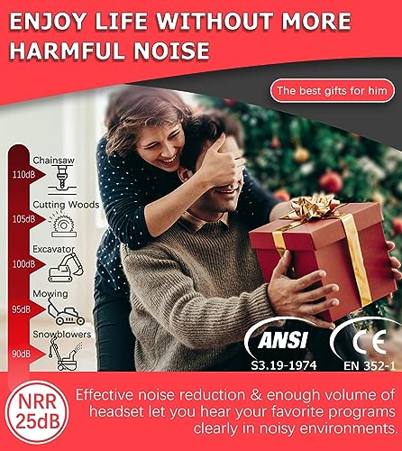 PROHEAR 037 Bluetooth 6.0 Hearing Protection Headphones with Rechargeable 1100mAh Battery, 30dB SNR Safety Noise Reduction Ear Muffs with 120H Playtime for Mowing - Red - color: 037red