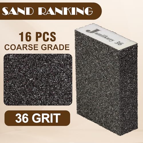 16Pcs 36 Grit Sanding Blocks, Jamiikury Coarse Sanding Sponge Washable and Reusable, Wet Dry Sandpaper Sponge for Wood Metal FurniturePaint and Drywall - size: 36 Grits
