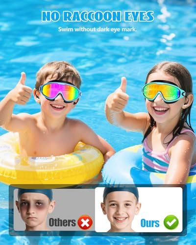 Aegend New Kids 2 Pack Wide View Swim Goggles, Anti-Fog/UV No Leak Goggles with Ear Plugs Kids 3-14 - color: Blue Rose & Black Green Aqua