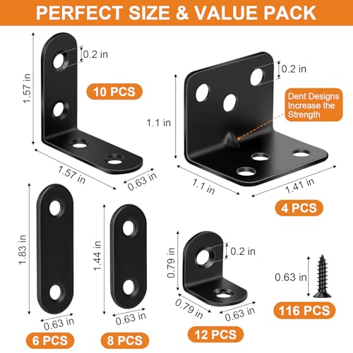 40 Pack L Bracket Corner Brace Kit, 5 Sizes Stainless Steel Corner Bracket - size: 40 Pack-5 Sizes