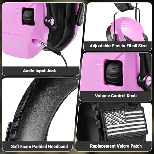 Electronic Shooting Ear Protection w/Gel Pads, 23dB NRR Active Noise Reduction & 3X Amplification Headset for Shooters - color: Purple