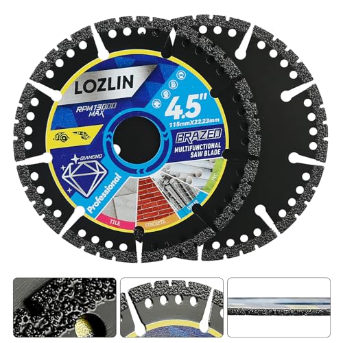 LOZLIN Diamond Blades 5-Pack 4.5" Diamond Multi-Purpose Saw Blades - Heavy Duty Angle Grinder Discs for Cutting Marble/Quartz/Stone/Tile/Metal/Plastic (Black Teeth)