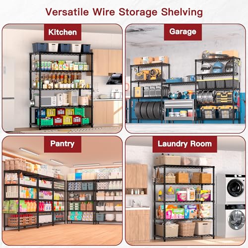 PrimeZone Wire Storage Shelves, 5-Tier Adjustable NSF Metal Shelving - size: 35.5"W x 14"D x 72"H