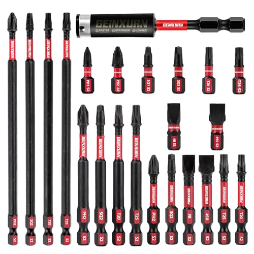 GEINXURN Impact Tough Magnetic Mixed 23Pack Insert Driver Bits, S2 Alloy Steel Screwdriver Power Bits Set with 1Pcs Impact Magnetic Bit Holder - size: MIXED-23PC