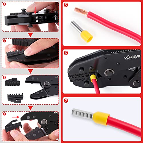 Zhushan 8PCS Wire Crimping Tool Set,Ratcheting Crimper Kit with Interchangeable Dies for Heat Shrink Connectors, Ferrule Terminals,Insulated and Non-Insulated Connectors - style: 8PCS Crimping Tool Set